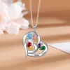 Pendants JewelOra Personalized Mother Kids Name Heart Pendants Custom Birthstone Necklaces for Women Anniversary Gift for Grandma Mom