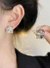 Luojia Style Full Diamond Square Geometric Hollow Metal Earrings Light High-end Feeling Unique and Niche Earrings for Women