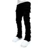 Männer Jeans Regular Fit Stacked Patch Distressed Destroyed Gerade Denim Hosen Streetwear Kleidung Casual Jean T7Id #