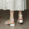 Модельные туфли, модные женские босоножки на шнуровке до щиколотки, летние туфли в римском стиле на высоком каблуке с перекрестными ремешками, узкая полоска, квадратный носок и массивный носок