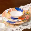 Serviessets Bone China servies Set Hoge schoonheid aquarel olieverfschilderij Lichte luxe keramische kom en bord Western