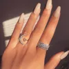 2019 New Fashion 100% 925 silver Ring Moon & Star Dazzling Open Finger Ring For Women Girls Jewelry Pure Wedding Engagement Gift310z