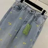 Jeans da donna Pantaloni a gamba dritta a vita alta ricamati di lusso leggero