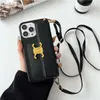 Designer Case for iPhone 15 Pro Max Leather ، 15 14 13 12 Plus Pro Card Slot من المألوف الممتاز Grip Crossbody Strap Design Cover Creative Premium