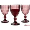 Wine Glasses 10Oz Colored Glass Goblet With Stem 300Ml Vintage Pattern Embossed Romantic Drinkware For Party Wedding Fast Drop Deliv Dh3Mf