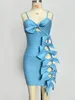 Casual Dresses Women Summer 2024 Sexig Cut Out Blue Bow Tie Bandage Mini Sticked Elegant Evening Club Party Dress