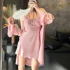 Vêtements de nuit pour femmes dentelle sexy jarretelles chemises de nuit femme printemps été chemise de nuit satin soie maison vêtements mince robe ensemble femmes peignoir