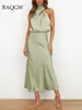 Casual Dresses Satin Silk Women Sexig kvällsfest ärmlös från axel Bodycon Elegant Maxi för 2024 Summer Wedding