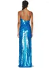 Casual Kleider Frauen Luxus Sexy Blau Mesh Eine Schulter Pailletten Ausschnitt Maxi Lange Kleider Kleid Elegante Promi Abend Party Club