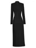 Casual Dresses ZJYT Runway Autumn Midi For Women 2024 Elegant Black Green Vestidos Long Sleeve Straight Party Robe Femme Plus Size XXL