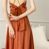 Lässige Kleider Blusas de Satin Mujer 2024 Hohe Qualität Französisch für Frauen Party Sommer Strand Urlaub Solide Sexy Elegante Schleife V-Ausschnitt 0966