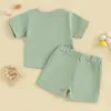 Ensembles de vêtements pour bébés filles et garçons, vêtements d'été à manches courtes, T-shirt de couleur unie, Short à taille élastique, tenues 2 pièces