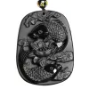 Hängen Natural Obsidian Carved Pisces Lucky Amulet Pendant Dragon Wholesale Chakra Zodiac Cross Chain Amulet Silver New Jewellery