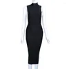 Casual Dresses Fashion Women Dress Sexy Slim Red Black Pink Knitted Standing Collar Split Evening Club Party Bandage