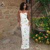 Femmes 2024 nouvelle robe florale plissée taille haute et longue en cuir imprimé sans bretelles élégante tenue de club luxueuse Westidos 240220