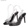 Sandaler stor storlek Rhinestone High Heel Open Toe Sandaler för kvinnor med spetsiga tå och Crystal Fish Mouth Fashion Shoes T240220