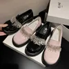 Diseño sentido punta redonda suela gruesa borla zapatos individuales para mujer moda charol negro pequeños mocasines casuales versátiles de fondo plano 240220