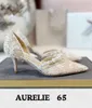 24 Party Wedding Bridal Aurelie Sandals Shoes Women Point-Toe Pumpar med pärla utsmyckning Vit svart spetsfest bröllop höga klackar EU35-43 med låda