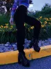 Calças femininas 2024 gótico lolita goth punk macacão harujuku japonês sexy preto solto multi bolso zíper magro casual