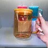 17oz sublimatie gekleurde glazen beker met gekleurd plastic deksel Hoge borosilicaatglas koffiemok jelly mason jar libby kan koeler cola bier voedselblikken 5 kleuren