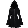 Casual Dresses QWEEK 2024 Autumn Gothic Harajuku Goth Dark Black Hooded Dress With Ears Korean Style Zip Kpop Wrap Mini Short