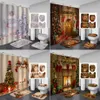 Weihnachtsbäume Kamin 3D Duschvorhang Badematten Toilettenvorleger Anti-Rutsch-Teppich Festival Dekor Frohe Weihnachten Badezimmer-Set F122393