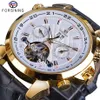 Forsining Montre mécanique automatique pour hommes mode Tourbillon doré phase de lune Date en cuir véritable Montre de sport d'affaires Ho255T