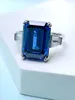 Cluster-Ringe, modischer und luxuriöser Retro-Smaragdschliff-Königsblau-Ring aus 925er Sterlingsilber für Damenschmuck, Verlobung