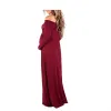 Kleider 2021 Wintermode Kurzer Stil Langarm Schulterfrei Lange Umstandskleider Fotografiekleidung für schwangere Frauen