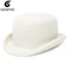 Boinas Gemvie 100% Lana Fieltro Blanco Bowler Hat para hombres / mujeres Satén Forrado Moda Fiesta Formal Fedora Traje Mago Cap