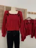 Pulls pour femmes Harajuku rouge pulls tricotés femmes à manches longues automne hiver col carré pull pull coréen marée douce surdimensionnée
