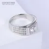 Ringar ädla man ringar bröllop 100% 925 sterling silver ring smycken tillbehör kristall zirkonringar för manlig make årsdag gåva