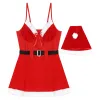 Robes Femme Lingerie de Noël Costume de fête du Nouvel An Chemise Nuisette Sexy Vêtements de Nuit Garniture en Fausse Fourrure Mini Robes en Velours avec Chapeau de Père Noël