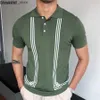 Men's T-Shirts Hot Sale Mens Summer Clothes Luxury Style Slim Green Stripe Polo Shirts Male Knitted Short Sleeve Polo T shirts Men Shirts Q240220