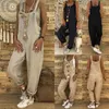 Kvinnor förlorar casual smörgåsar bomullslinnor rompers Lång jumpsuits Solid Strappy Pockets Dungarees Plus Size 240219