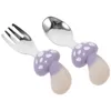 Flatware Sets Baby Fork And Spoon Purple Dinnerware Short Handle Children's Stainless Toddler Scraping