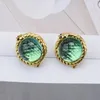 Boucles d'oreilles pendantes en résine verte pour femmes, rondes, de qualité supérieure, rétro, en forme de serpent doré, petits bijoux en métal, à la mode, 2024