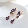 Kolczyki Dangle Kinel Purple Natural Cyrron Długie kropla dla kobiet Unikalne 585 Rose Gold and Black Splating Vintage Wedding Jewelry