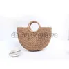 Designer Casual Vacanza Borse da spiaggia Spalla Lettera Sciarpa di seta Borsa portatile in paglia intrecciata Versatile semicircolare Borse da donna in rattan Borse per la spesa Borse