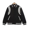 Rhude Designer Men Jacket Toppkvalitet Mänjackor Autumn och Winter Double White Stripe Splice Contrast Woolen Jacket Mens Coat Casual High Street Baseball