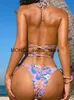 Women's Swimwear Peachtan Triangle bikinis 2021 mujer Floral print swimsuit women Brazilian swimwear female Bandage 2 piece set Sexy bathing suitH2422088