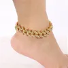 Hip Hop Miami Curb Ankle 14k Gold Bracelet Jewelry 2024 Bijouterie Goth Cuban Chain Bling Rapper Rock Jewelry Foot Anklet