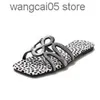 Slippers Large size hollowed out rhinestone flat bottomed slippers for women wearing leopard print square toe beach sandals T240220