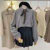 Women's Blouses Corduroy Shirt Bow Spring Autumn Loose Blouse Long-Sleeved Stacking Retro Brushed Shirts College Outer Wear