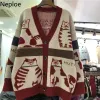 Cardigans Neploe Fall 2023 Women's Sweater Clothing Fashion Cat حيوان كارديجان امرأة كبيرة الحجم