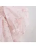 Elbiseler Yenkye Yaz Kadınlar Çiçek Baskı Pembe Organza Balo Elbise Vintage Puff Sleeve Kadın Partisi Mini Elbiseler Supershort Robe