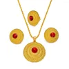 Collier boucles d'oreilles ensemble Anniyo éthiopien rouge/bleu/vert pendentif colliers anneaux Habesha érythréen africain dot de mariage #193216