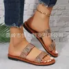 Slippers Womens flat bottom slippers fashionable metal woven Sandals summer vacation slippers T240220