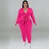 Pantaloni a due pezzi da donna KEXU Plus Size Set da donna Fashion Ladies Ruffles Orlo con scollo a V T-shirt e legging Suit Primavera Donna 2 Outfit