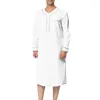 민족 의류 2024면 남성 수면 로브 긴 소매 단색 잠옷 V 목 레저 남성 목욕 가운 편안한 홈웨어 느슨한 잠옷